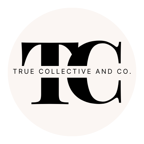 True Collective and Co. logo in black with a large T & C in the background